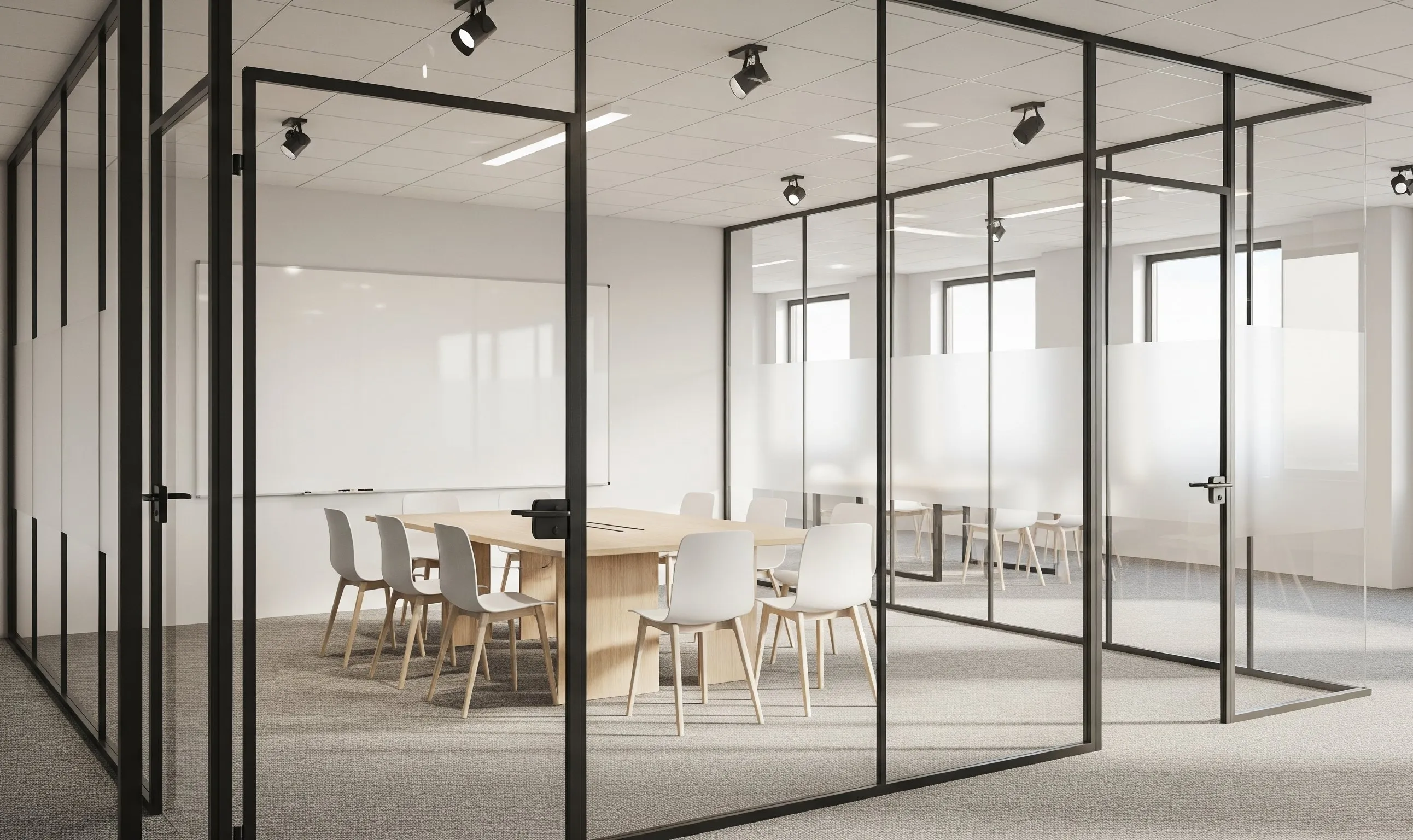 Glass partition meeting room