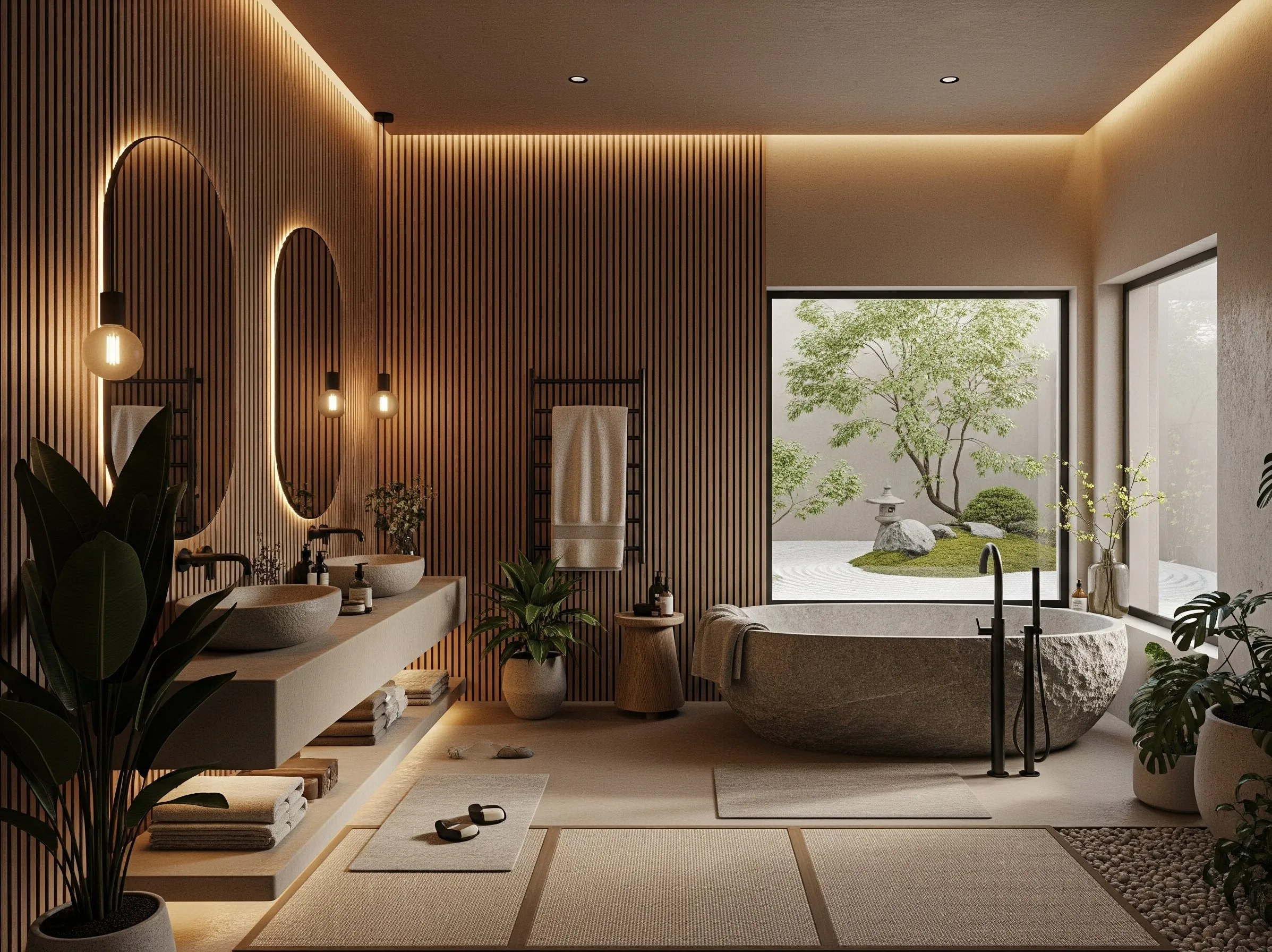 Japandi spa bathroom