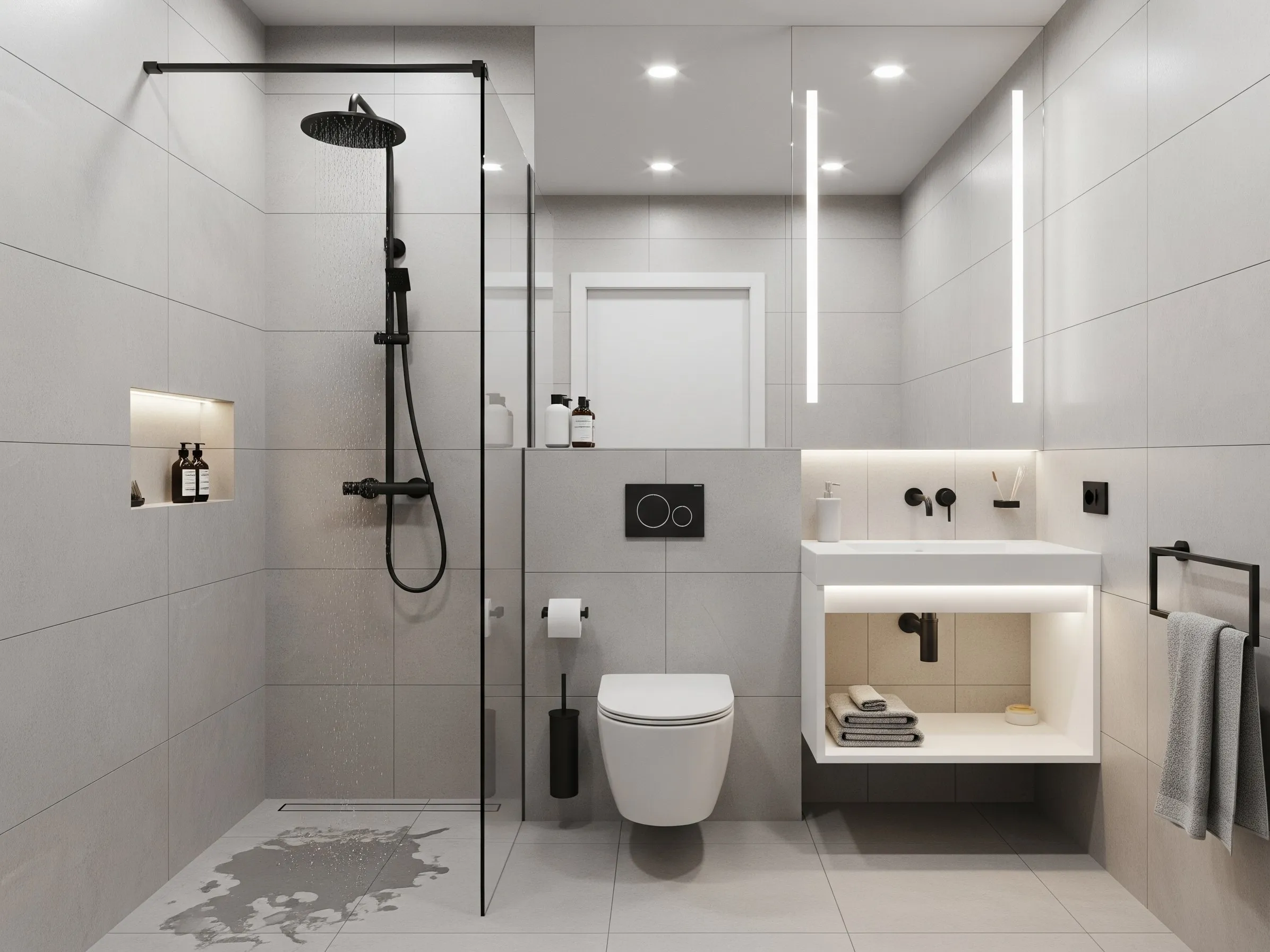 Compact luxury apartment bathroom